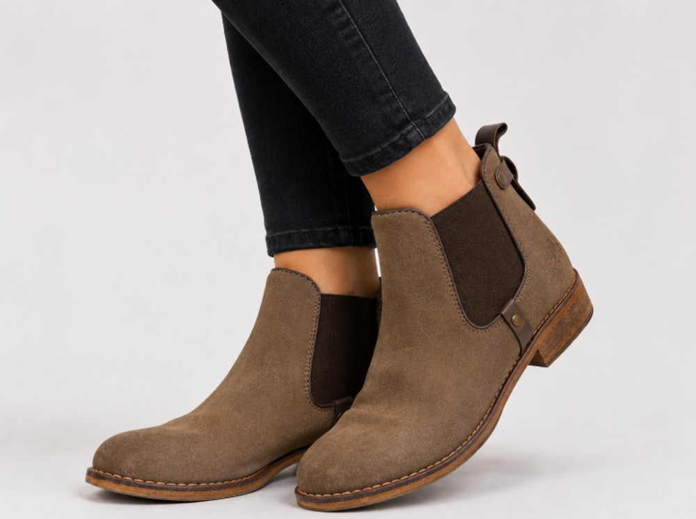Mustang Women Brown Suede Chelsea Ankle Boots Sz 37 US 6.5 Wood Heel Western Boh